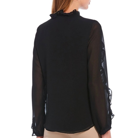 New Calvin Klein Womens Sheer Tie Neck Blouse, Black size small - Picture 3 of 13